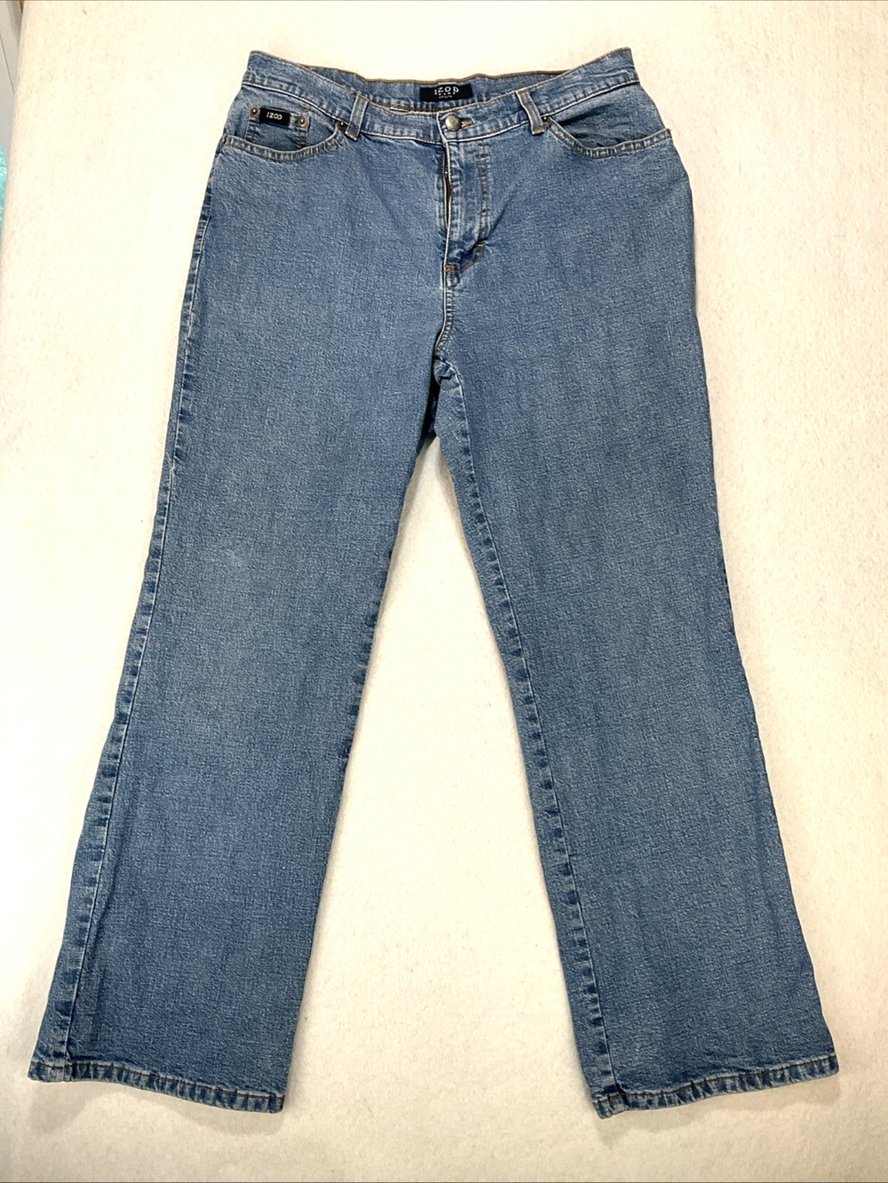 Izod Womens Denim Jeans 12P Petite Blue Straight Mid Rise Medium Wash 5 Pockets
